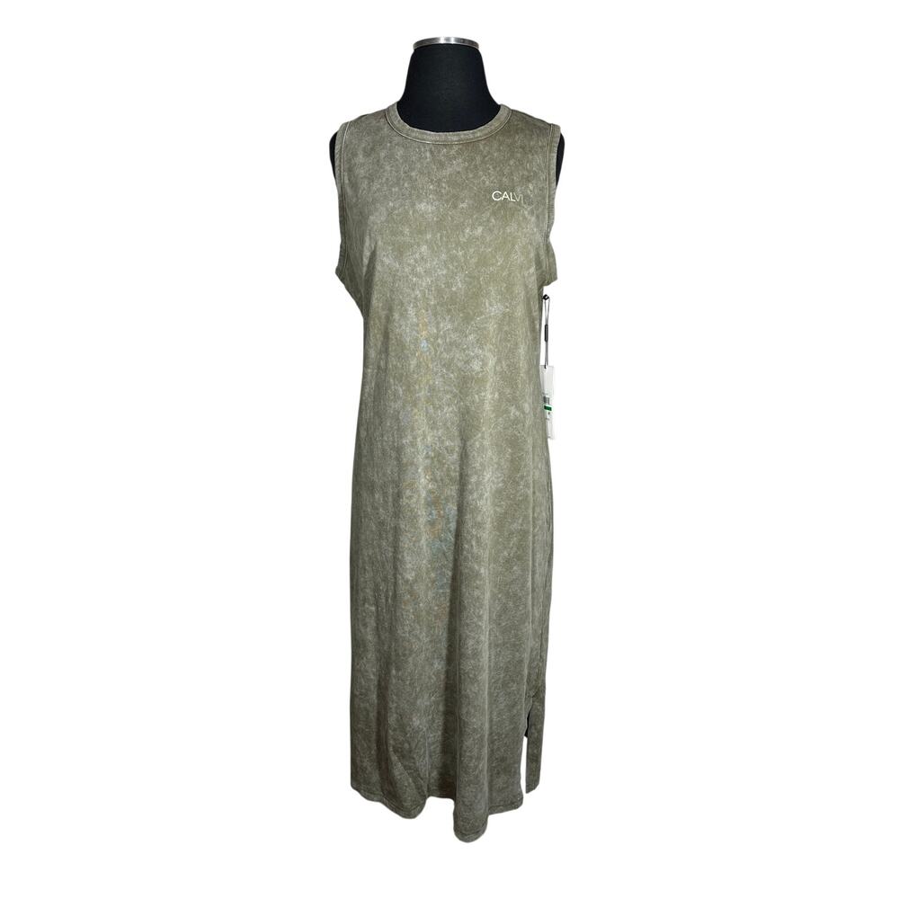 Calvin Klein Mineral Wash Sleeveless Midi Tank Top T-Shirt Dress Green L Cotton